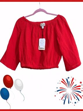 NWT Red Off-Shoulder Peasant Top